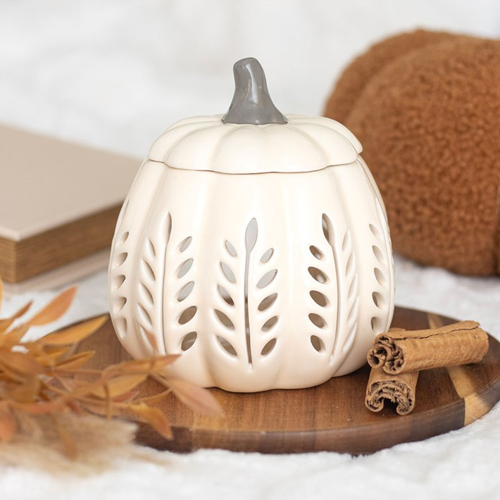 Cream Leaf Cut Out Pumpkin Oil Burner