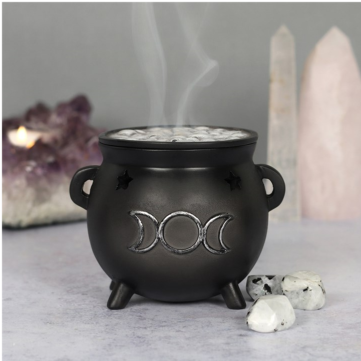 Triple Moon Cauldron Incense Cone Holder