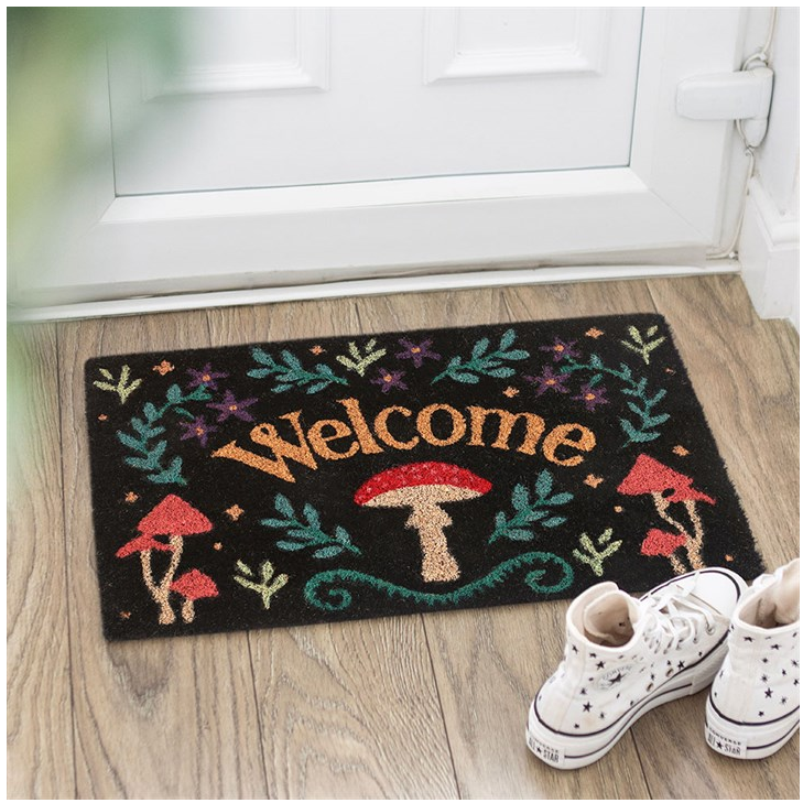 Dark Forest Toadstool Welcome Doormat (Black)
