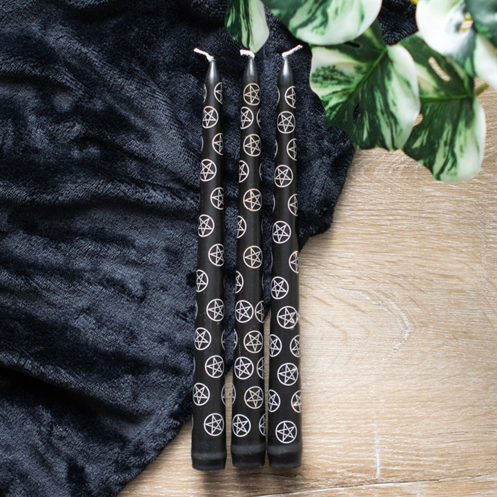Black Magic Pentagram Taper Candles (Set of 3)