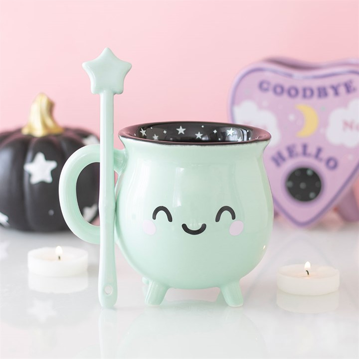 Cauldron Mug with Wand Stirrer (Mint Green)