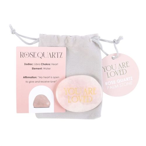 You Are Loved Rose Quartz Palm Stone Crystal