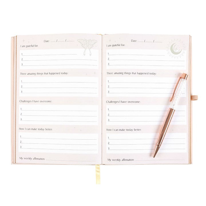 Luna Moth Reflection Journal With Clear Quartz Pen