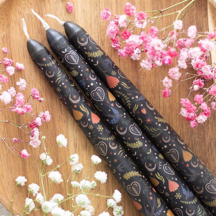 Black Midnight Print Taper Candles (Set of 3)