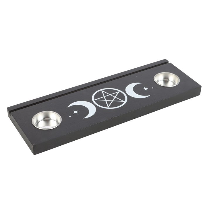Triple Moon Black Tarot Stand & Tealight Candle Holder