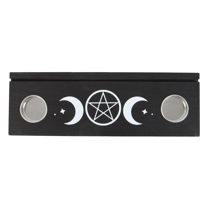 Triple Moon Black Tarot Stand & Tealight Candle Holder