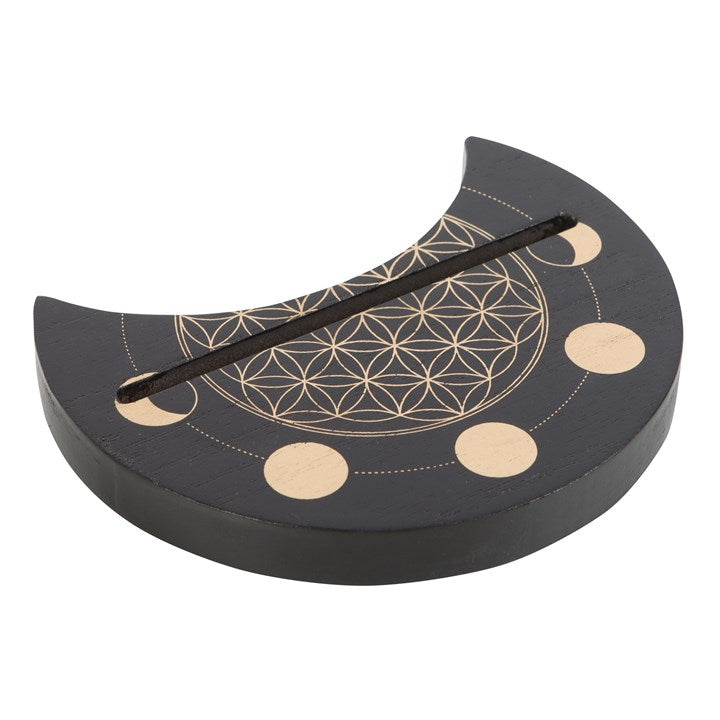 Flower of Life Crescent Moon Tarot Card Stand (Black)