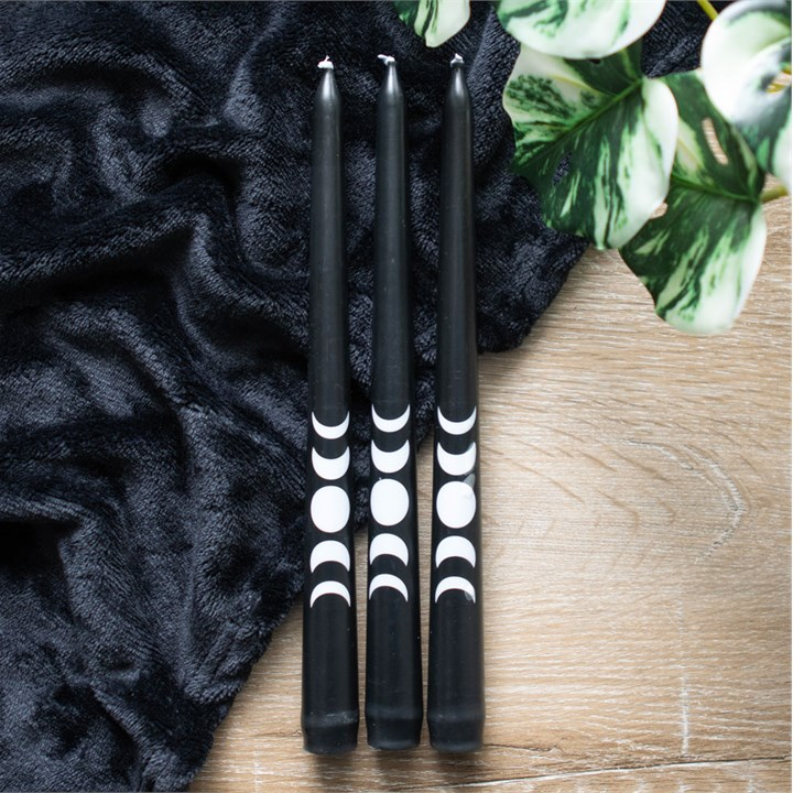 Black Magic Moon Phase Taper Candles (Set of 3)