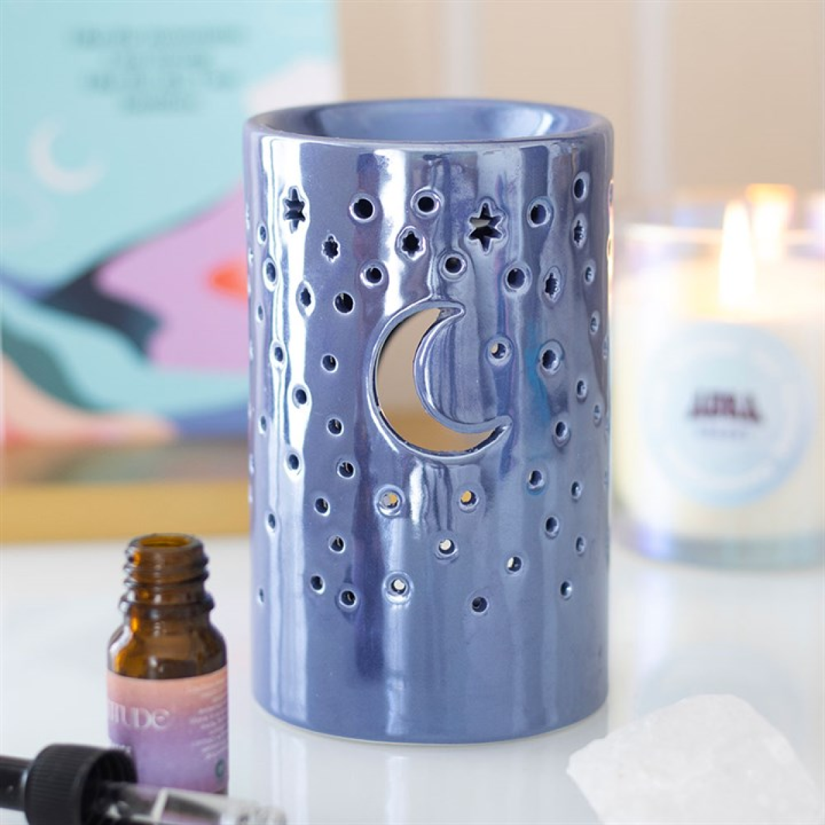 Iridescent Moon Pillar Oil Burner - Purple