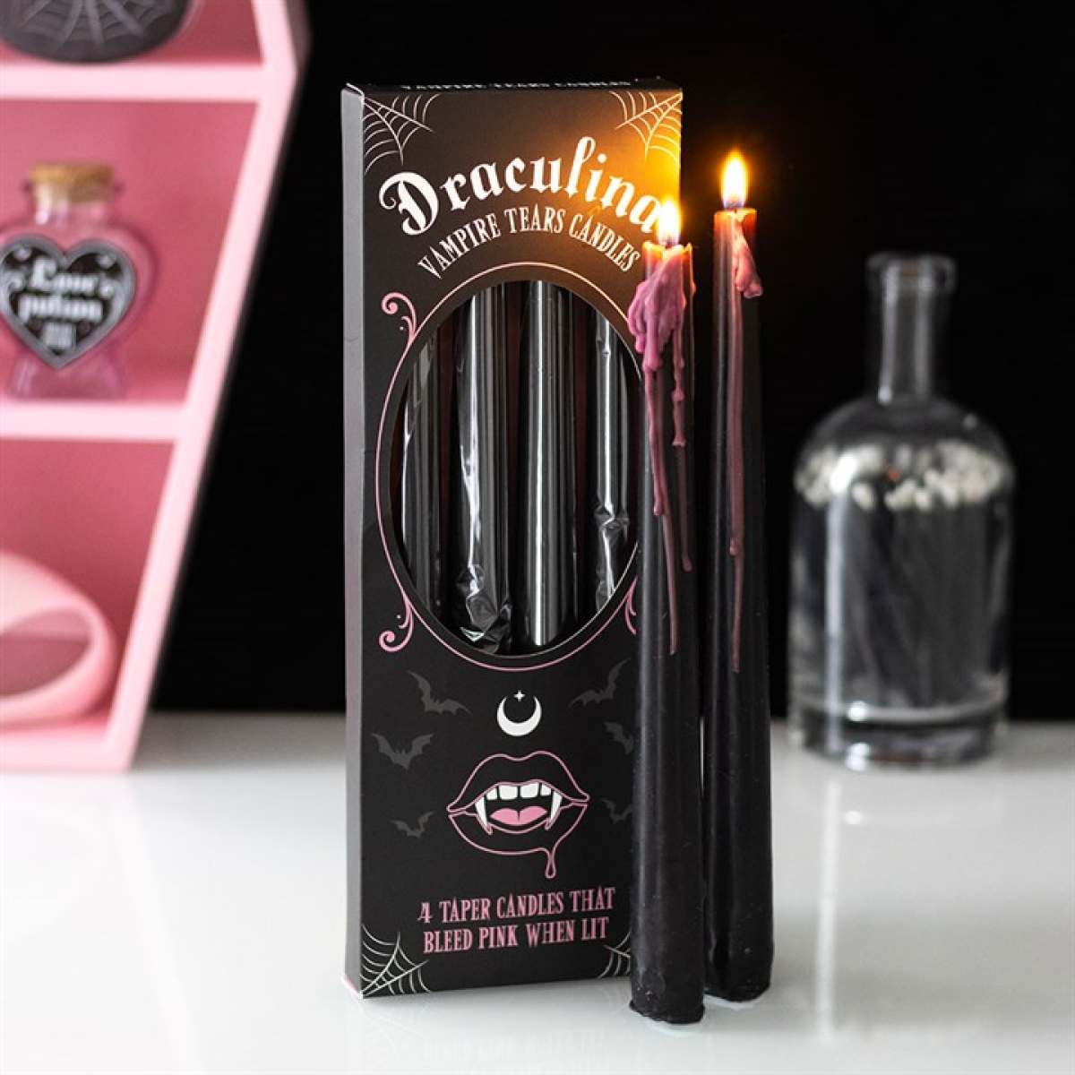 Pink Vampire Tears Taper Candles (Set of 4)