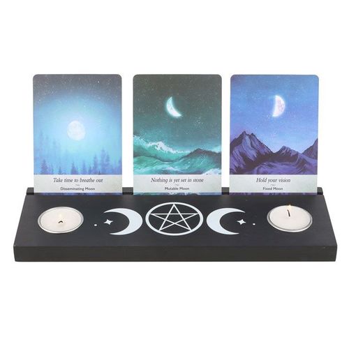 Triple Moon Black Tarot Stand & Tealight Candle Holder