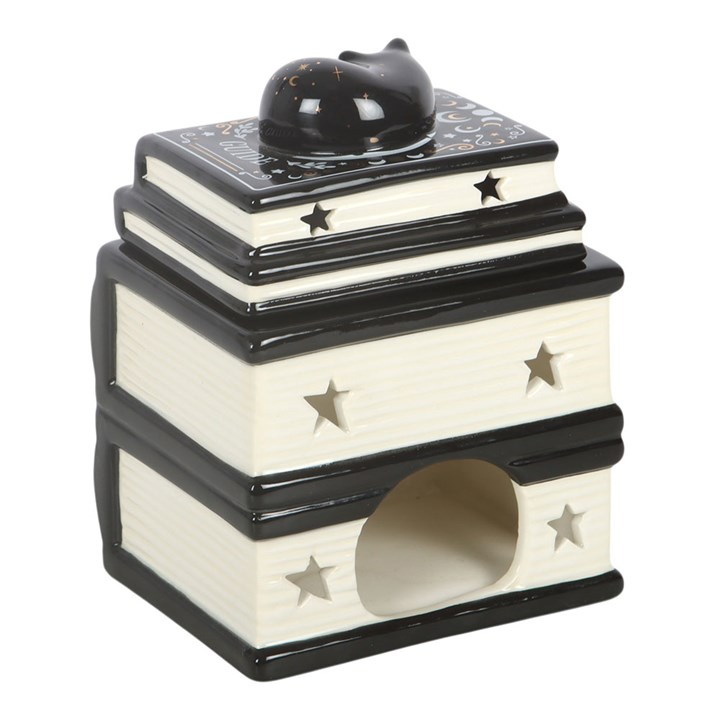 Black Cat Book Stack Oil Burner with Cat