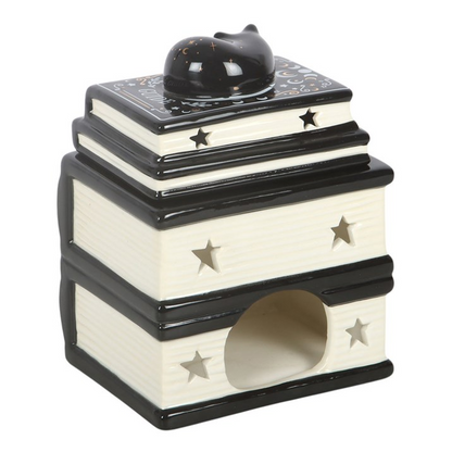Black Cat Book Stack Oil Burner with Cat