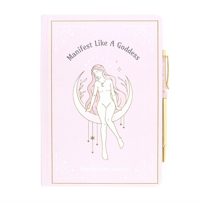Goddess Energy Manifestation Notebook with Rose Quartz Crystal Pen (A5)