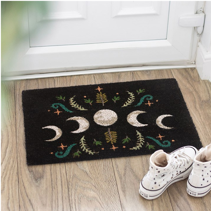 Dark Forest Moon Phase Doormat (Black)