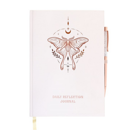 Luna Moth Daily Reflection Journal with Clear Quartz Crystal Pen (A5)