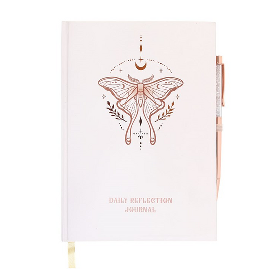 Luna Moth Daily Reflection Journal with Clear Quartz Crystal Pen (A5)