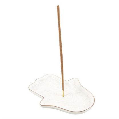 Hand of Hamsa Incense Stick Holder & Trinket Dish - White