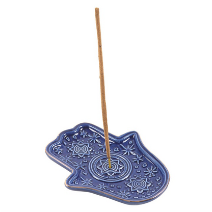 Hand of Hamsa Incense Stick Holder & Trinket Dish - Blue