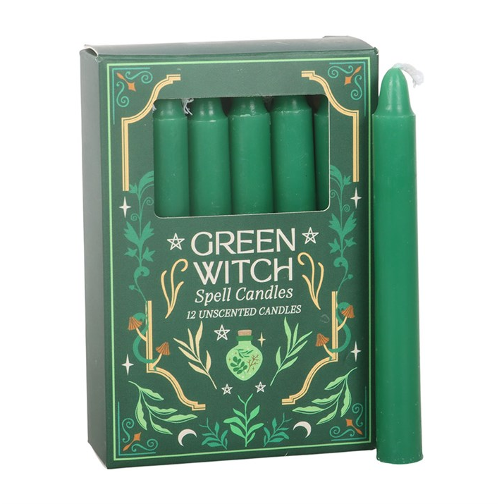 Pack of 12 Green Witch Spell Candles