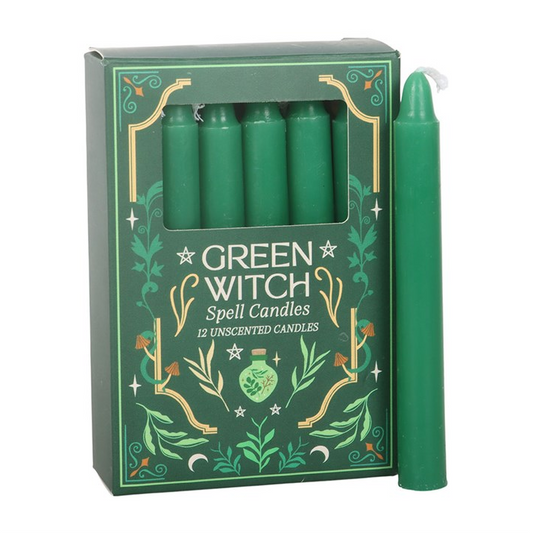 Pack of 12 Green Witch Spell Candles