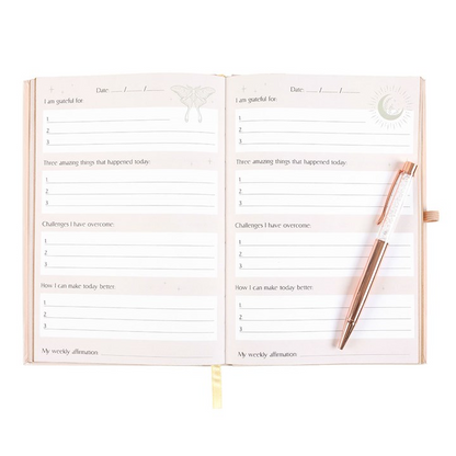 Luna Moth Daily Reflection Journal with Clear Quartz Crystal Pen (A5)