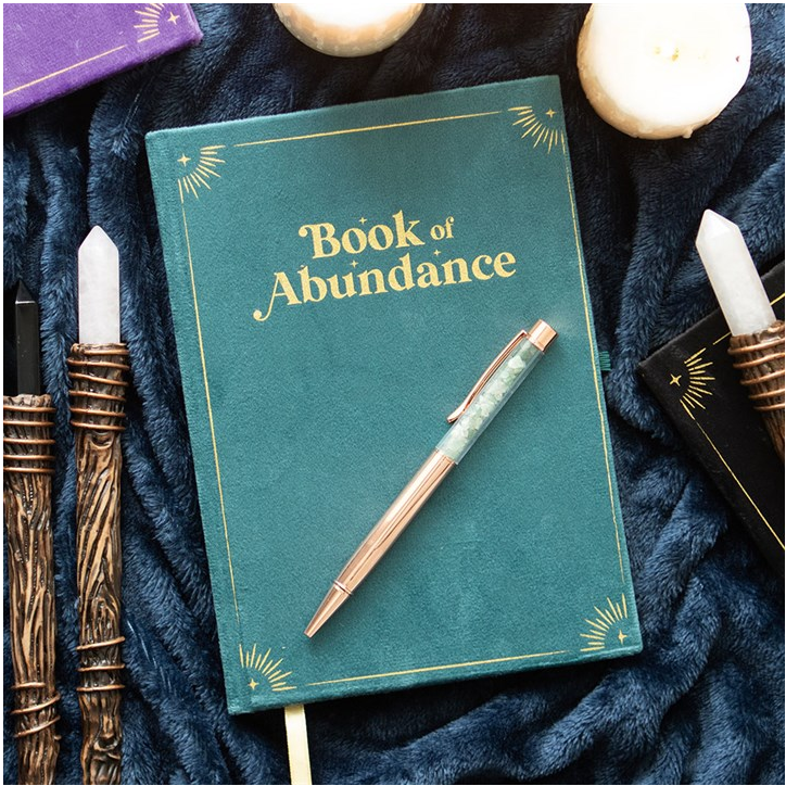Book of Abundance Notebook with Green Aventurine Crystal Pen (A5)