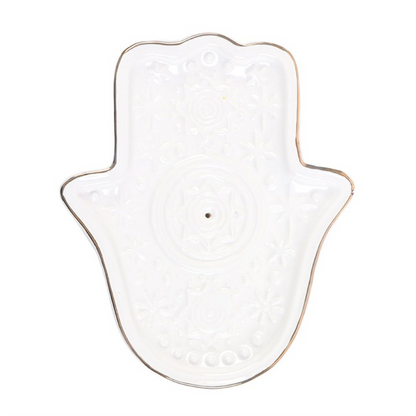 Hand of Hamsa Incense Stick Holder & Trinket Dish - White