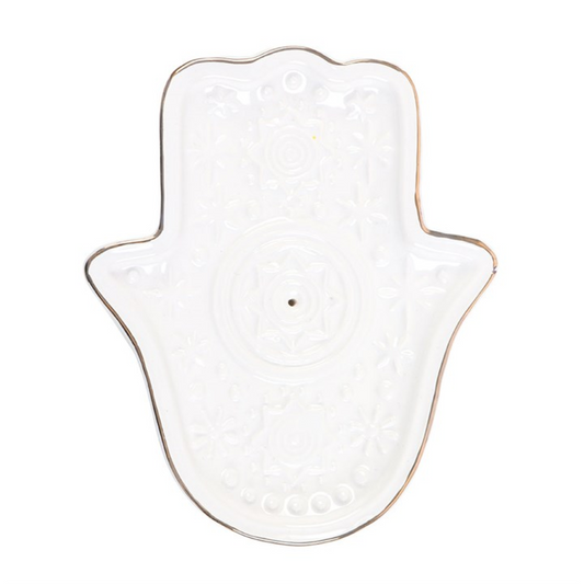 Hand of Hamsa Incense Stick Holder & Trinket Dish - White