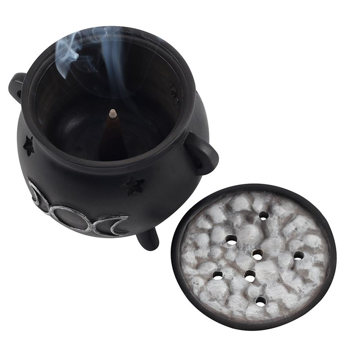 Triple Moon Cauldron Incense Cone Holder