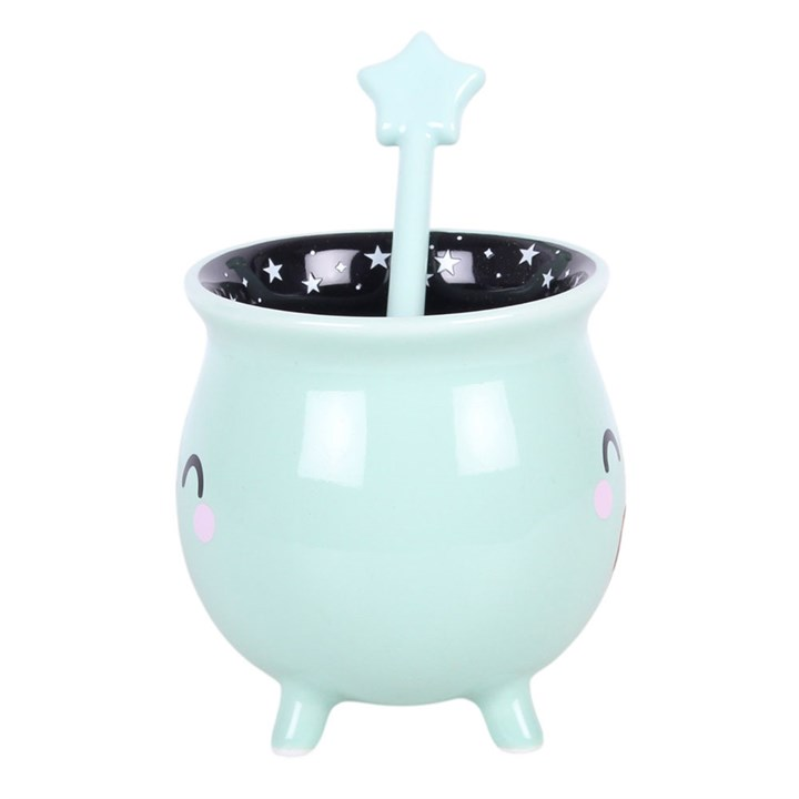 Cauldron Mug with Wand Stirrer (Mint Green)