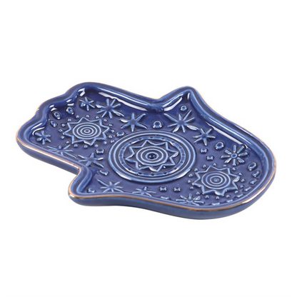 Hand of Hamsa Incense Stick Holder & Trinket Dish - Blue