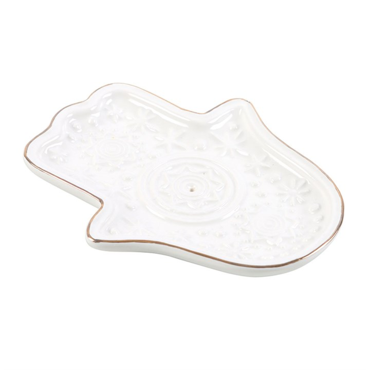 Hand of Hamsa Incense Stick Holder & Trinket Dish - White