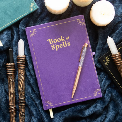 Book of Spells Notebook with Amethyst Crystal Pen (A5)