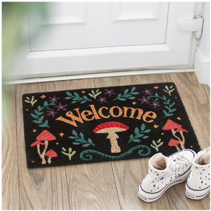 Dark Forest Toadstool Welcome Doormat (Black)