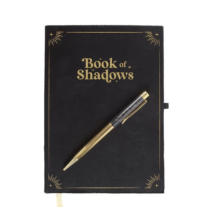 Book of Shadows Notebook with Black Obsidian Crystal Pen (A5)