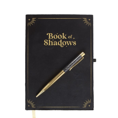 Book of Shadows Notebook with Black Obsidian Crystal Pen (A5)