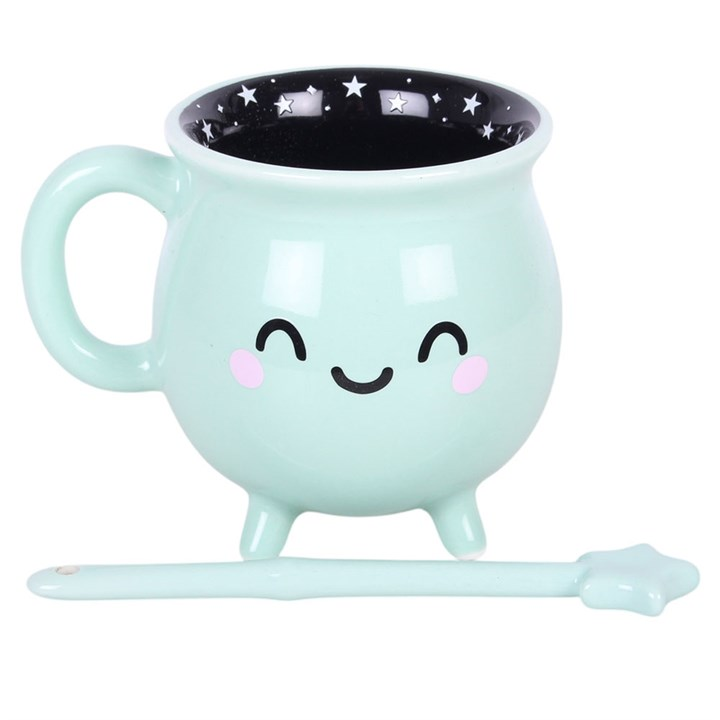 Cauldron Mug with Wand Stirrer (Mint Green)