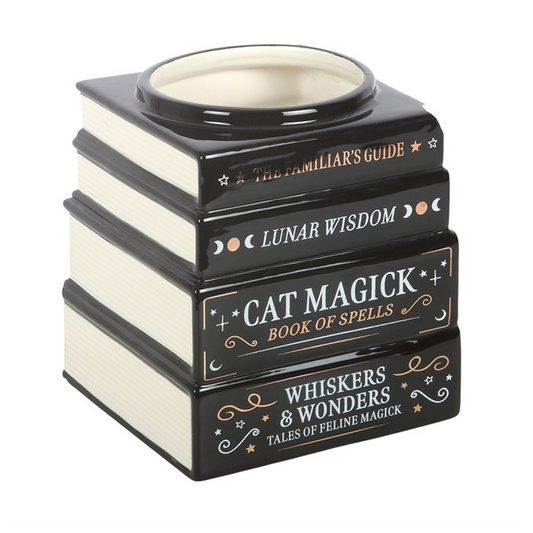 Black Cat Magick Stacked Books Flower Vase