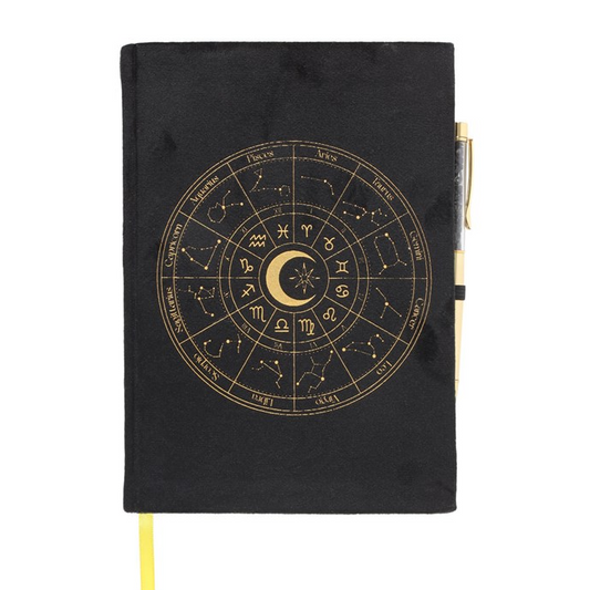 Astrology Wheel Notebook with Black Obsidian Pen (A5)