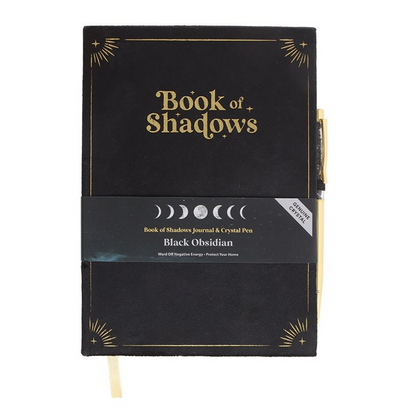 Book of Shadows Notebook with Black Obsidian Crystal Pen (A5)