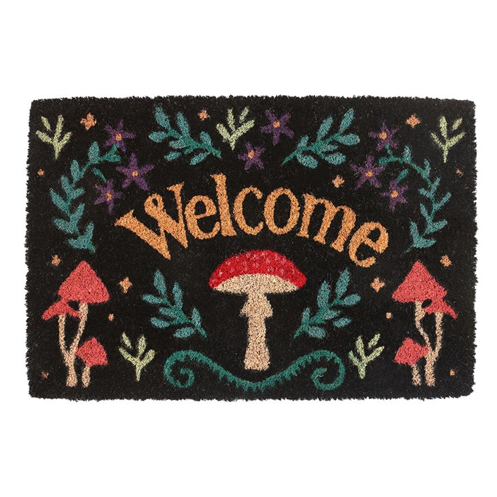 Dark Forest Toadstool Welcome Doormat (Black)