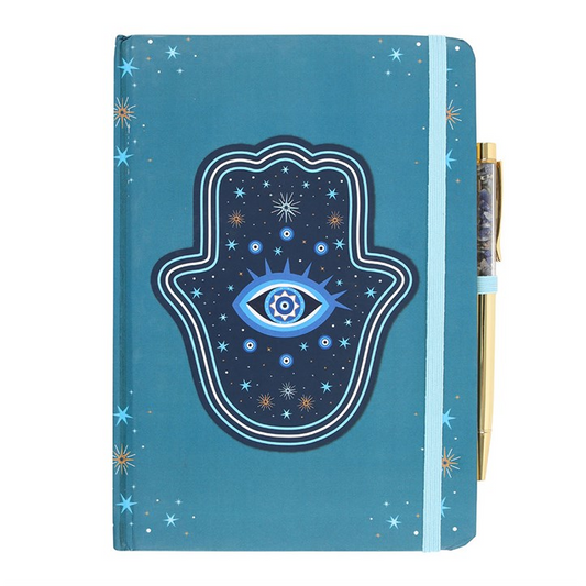 Hand of Hamsa Notebook with Crystal Chip Pen (A5)