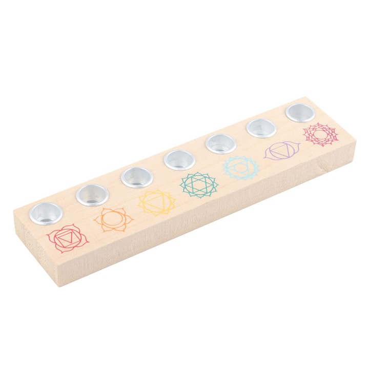 Seven Chakras Wooden Energy Candle Holder