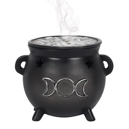 Triple Moon Cauldron Incense Cone Holder