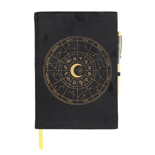 Astrology Wheel Velvet Notebook With Black Obsidian Pen