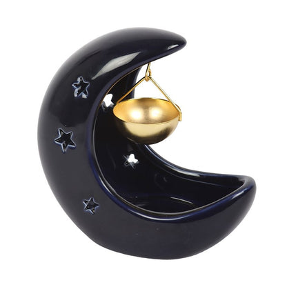 Crescent Moon With Gold Dish Oil Burner - Blue