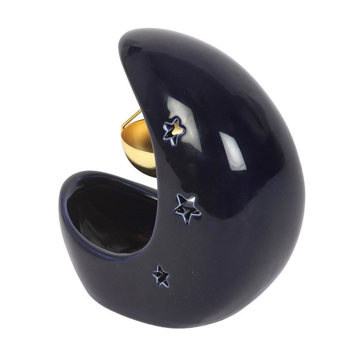 Crescent Moon With Gold Dish Oil Burner - Blue