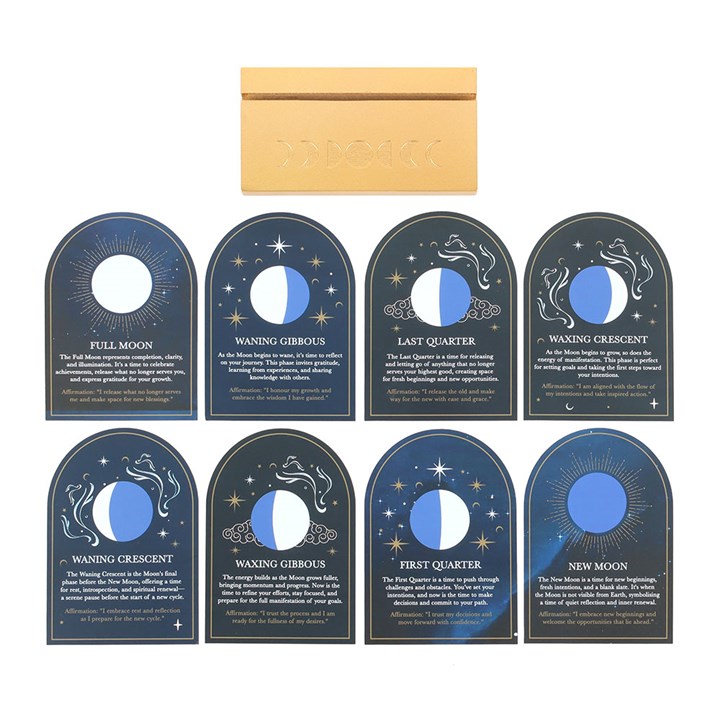 Moon Phase Affirmation Cards (With Wooden Stand)
