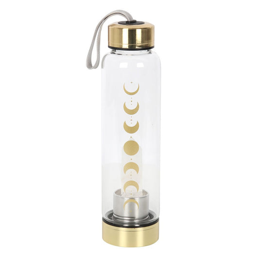 Moon Phase Clear Quartz Glass Water Bottle